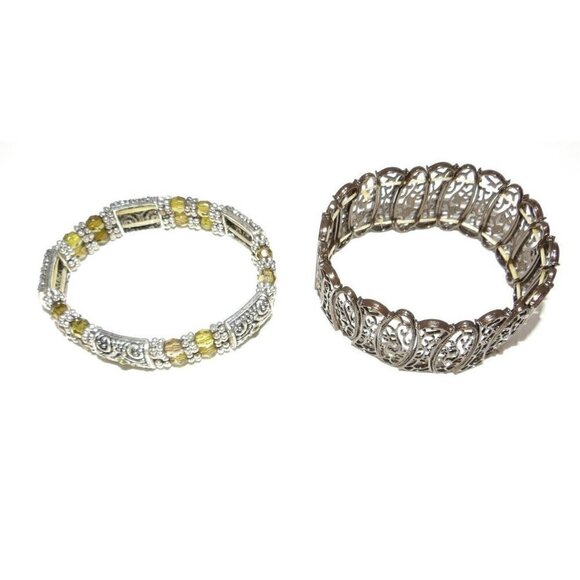 Vintage set of two elastic beaded adjustable bracelets approx 8" around - Picture 2 of 5